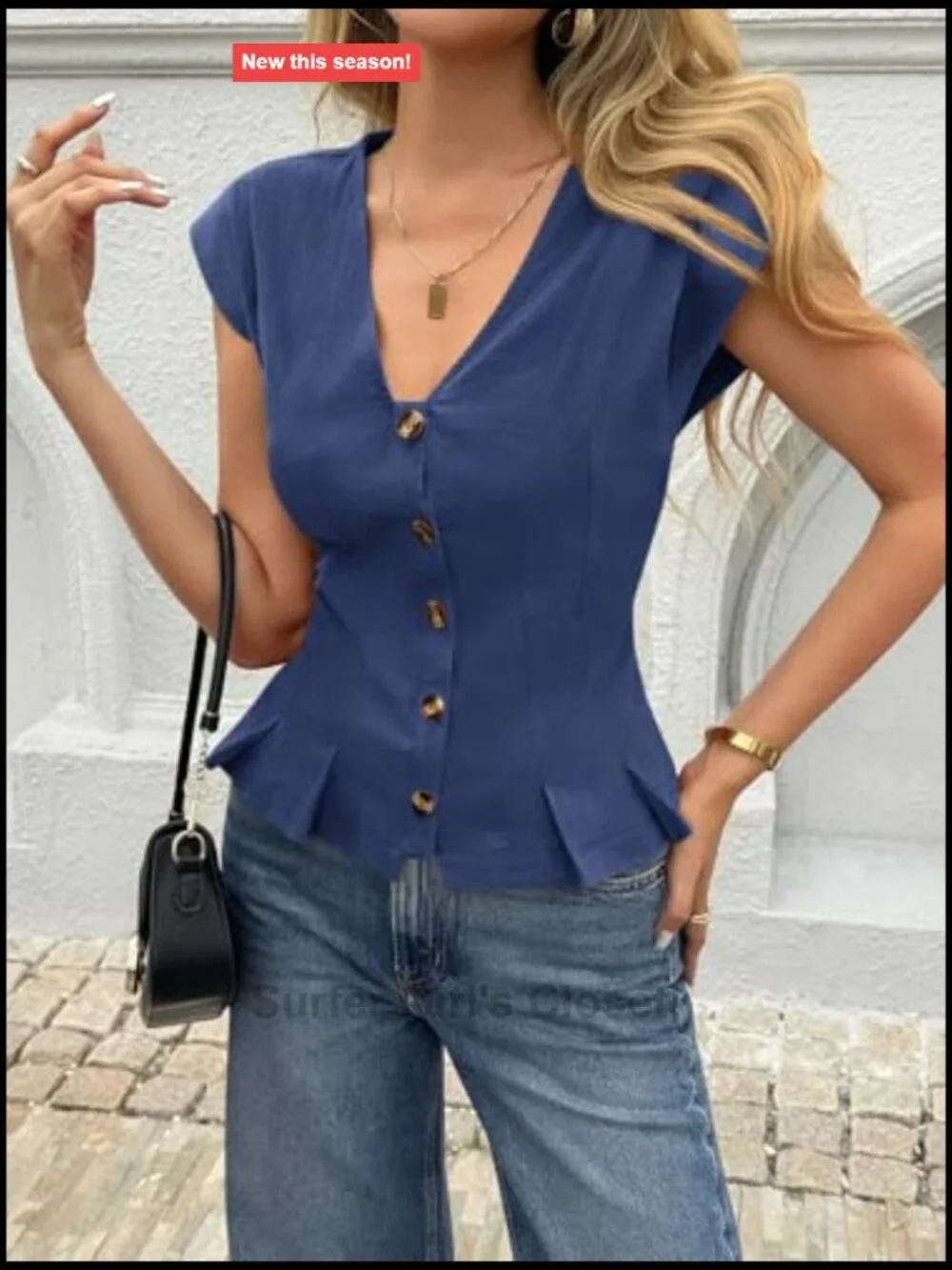 Cotton V-Neck Vest Top Cropped Ruffle Button Up Slim Fit Blouse